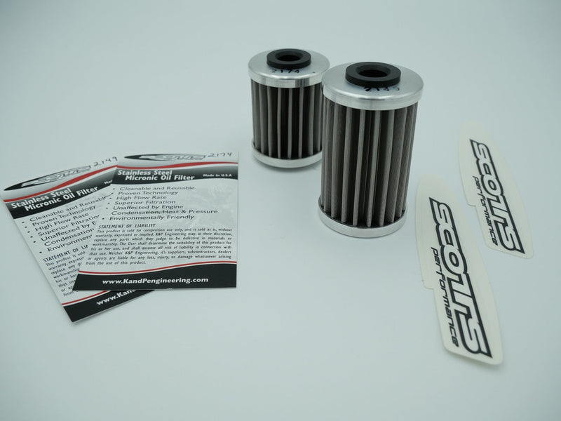 Scotts - Stainless Steel Micronic Reusable Oil Filters for KTM 250/400/520/525/690 and Husqvarna 701 AND Beta 400-525 (Combo pack)